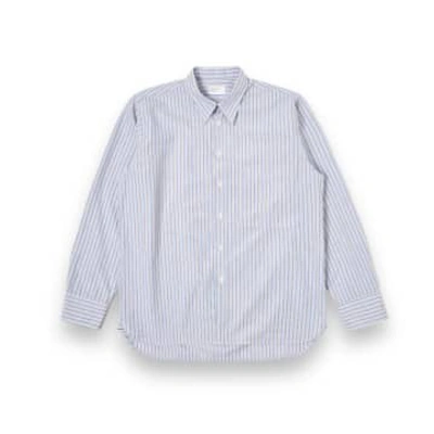 Shop Universal Works Square Pocket Shirt 30677 Busy Stripe Cotton Blue/orange Stripe