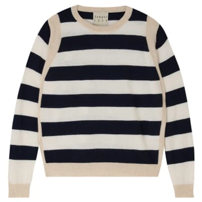 Shop Jumper 1234 Split Hem Stripe Crew Sweater In Oatmeal And Navy In Blue