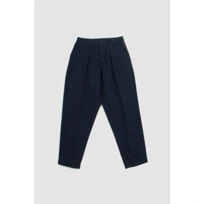 Shop Universal Works Pleated Track Pant Navy Twill In Blue