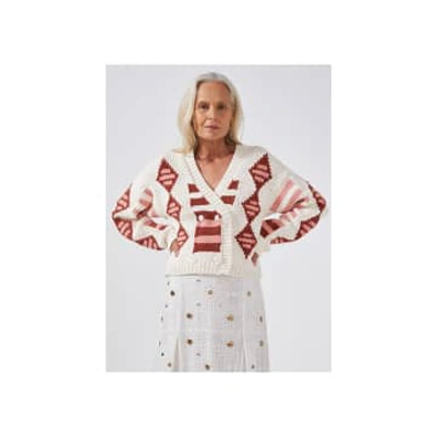 Shop Hayley Menzies Nomad Knitted Crop Cardigan Col: Off White/pink, Size: