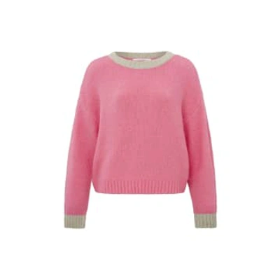 Shop Yaya Sweater With Round Neck, Long Sleeves And Dropped Shoulders In Pink