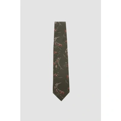 Shop Drake's Horse Racing Print Silk Tie Olive In Green