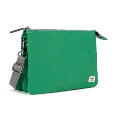 Shop Roka London Cross Body Shoulder Bag Carnaby Xl Recycled Repurposed Sustainable Canvas In Mountain Gr In Green