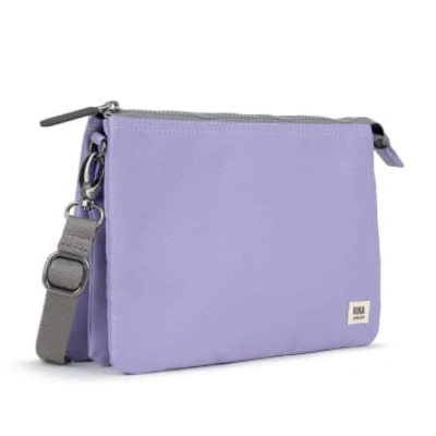 Shop Roka London Cross Body Shoulder Bag Carnaby Xl Recycled Repurposed Sustainable Canvas In Lavender