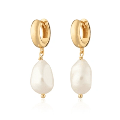 Shop Scream Pretty Baroque Pearl Huggie Hoop Earrings In Gold