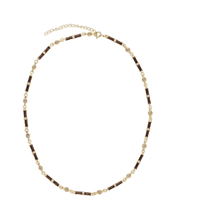 Shop V By Laura Vann Marlowe Brown Enamel Necklace In Gold