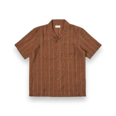 Shop Universal Works Road Shirt 30259 Stripe Linen Brown