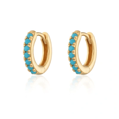 Shop Scream Pretty Huggie Earrings With Turquoise Stones In Gold