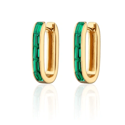Shop Scream Pretty Oval Baguette Hoop Earrings With Green Stones In Metallic