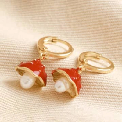 Shop Lisa Angel Enamel Toadstool & Pearl Huggie Hoop Earrings Gold