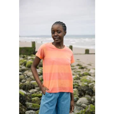 Shop Beaumont Organic Nori-sue Organic Cotton Top In Coral And Apricot In Pink