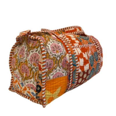 Shop Behotribe  &  Nekewlam Duffle Bag Block Print Tangerine