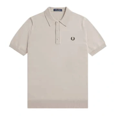 Shop Fred Perry Classic Knitted Short-sleeved Shirt (oatmeal)