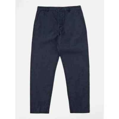 Shop Universal Works Military Chino In Navy Linen Mix Puppytooth In Blue