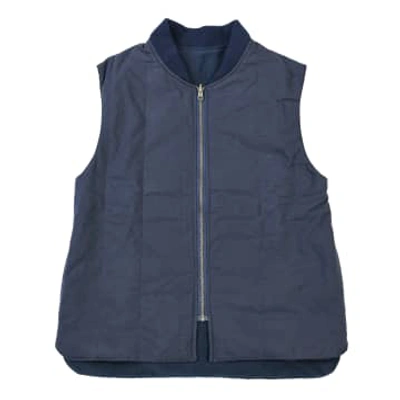 Shop Yarmouth Oilskins Reversible Oilcloth Vest / Navy In Blue