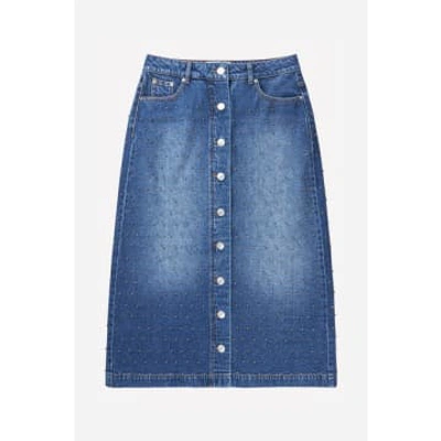 Shop Munthe Lally Studded Denim Skirt In Blue