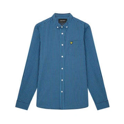Shop Lyle & Scott Ls Slim Fit Gingham Shirt Yale Blue Navy