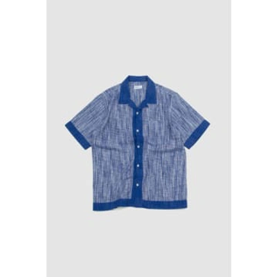 Shop Universal Works Border Road Shirt Navy/blue Ocean/sea Ikat