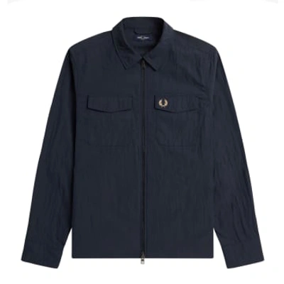 Shop Fred Perry Textured Zip-through Overshirt (navy) In Blue
