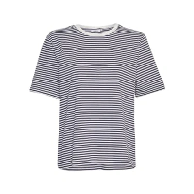 Shop Moss Copenhagen Navy & White Stripe Hadrea T-shirt In Blue