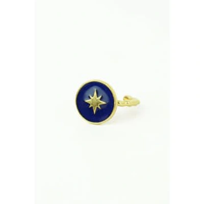 Shop My Doris Navy Enamel Starburst Ring In Blue