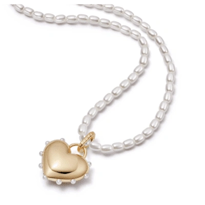 Shop Daisy London Shrimps Chubby Heart Pearl Necklace In Metallic