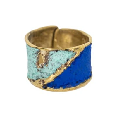 Shop Hoch Bronze  Open Ring With Blue And Turquoise Pátina In Metallic