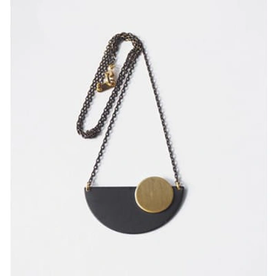 Shop Brass + Bold Black Crescent & Brass Disc Necklace