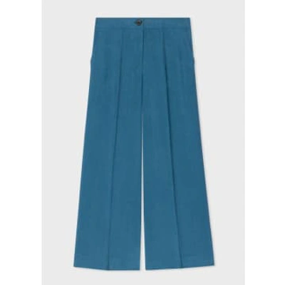 Shop Paul Smith Teal Wide Leg Cropped Trousers