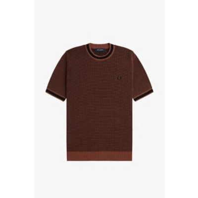 Shop Fred Perry Textured Knitted T-shirt In Brown