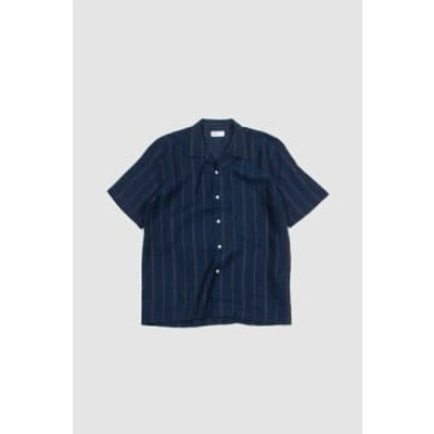 Shop Universal Works Road Shirt Navy Stripe Linen In Blue