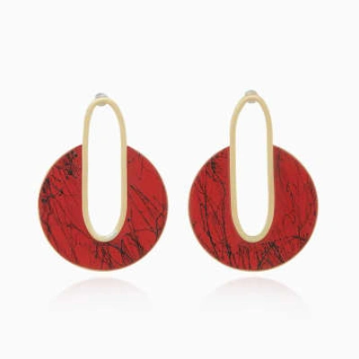 Shop Katerina Vassou Red Disc Earrings With Gold Trim