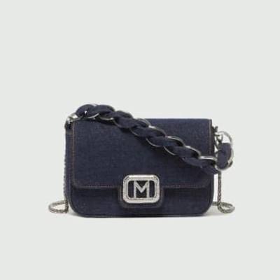 Shop Bags Marella Lontra Navy Denim Small Bag With Chain In Blue