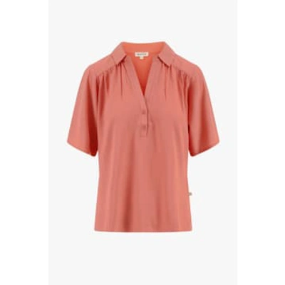 Shop Zusss Blouse With Short Sleeve Coral Pink