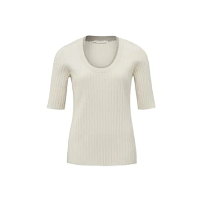 Shop Yaya Ribbed Sweater With Round Neck And Half Sleeves In Slim Fit In White