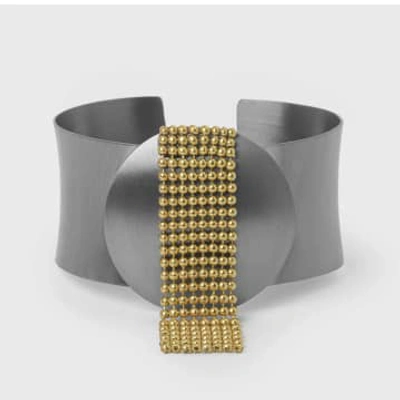 Shop Katerina Vassou Steel Cuff Bracelet With Steel Disc & Chainmail