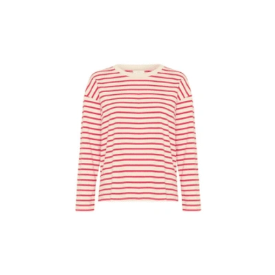 Shop Kaffe Winny L/s T-shirt In Antique White/virtual Pink From