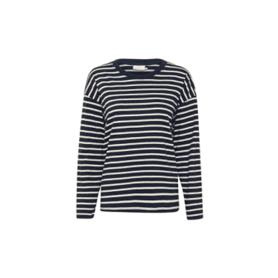 Shop Kaffe Winny L/s T-shirt In Midnight/antique White From