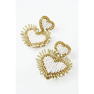 Shop My Doris White Heart Tassel Earrings
