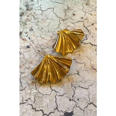 Shop White Leaf White Concertina Gold Earrings