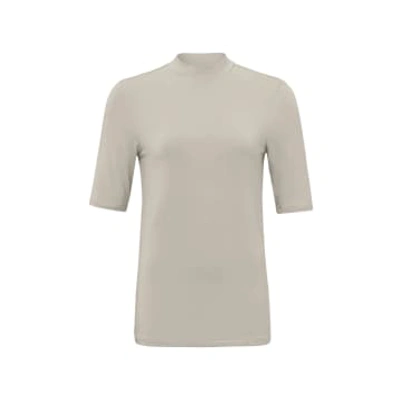Shop Yaya T-shirt With High Neck And Short Sleeves In Regular Fit In Metallic