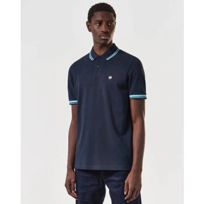 Shop Weekend Offender Levanto Polo With Contrasting Tipping In Navy/saltwater In Blue