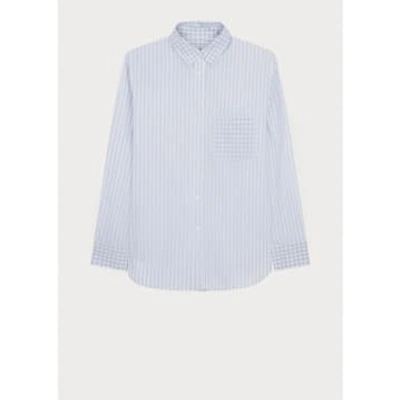 Shop Paul Smith Check Stripe Two Tone Long Sleeve Shirt Col: 01 White, Size