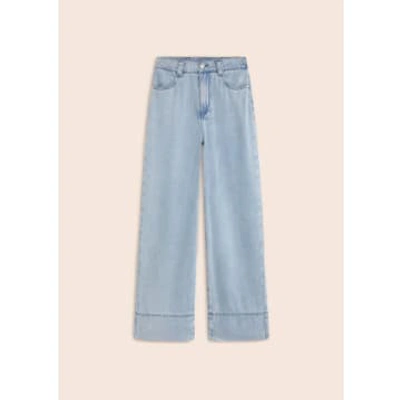 Shop Anorak Suncoo Romy Chambray Denim Trousers Jeans Wide Leg In Blue