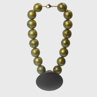 Shop Katerina Vassou Bead Necklace With Black Disc Green