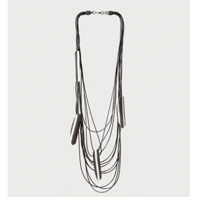 Shop Katerina Vassou Black Rope Necklace With Steel Shards