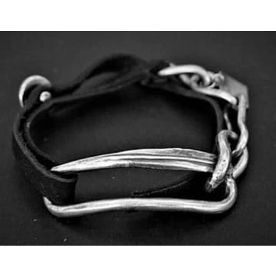 Shop Goti 925 Silver And Leather Bracelet Br2073 In Metallic
