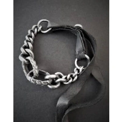 Shop Goti 925 Silver And Leather Bracelet Br2198 In Metallic