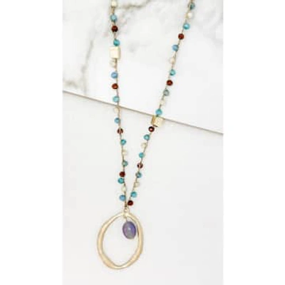 Shop Envy Long Silver Gold Necklace With Multicoloured Beads And Circle Pendant In Metallic
