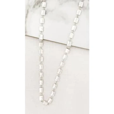 Shop Envy Long Silver Necklace With Hammered Squares In Metallic